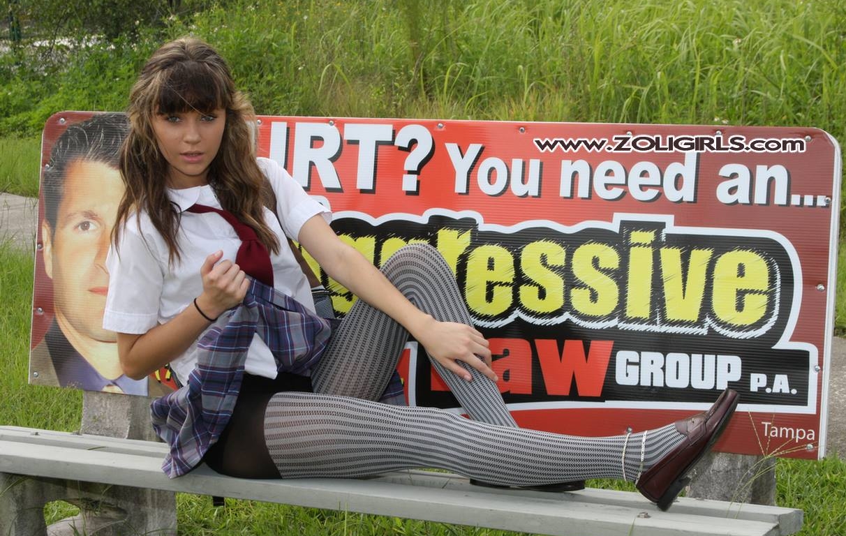 Auburn Schoolgirl wearing Grey Opaque Pattern Pantyhose and Brown Shoes